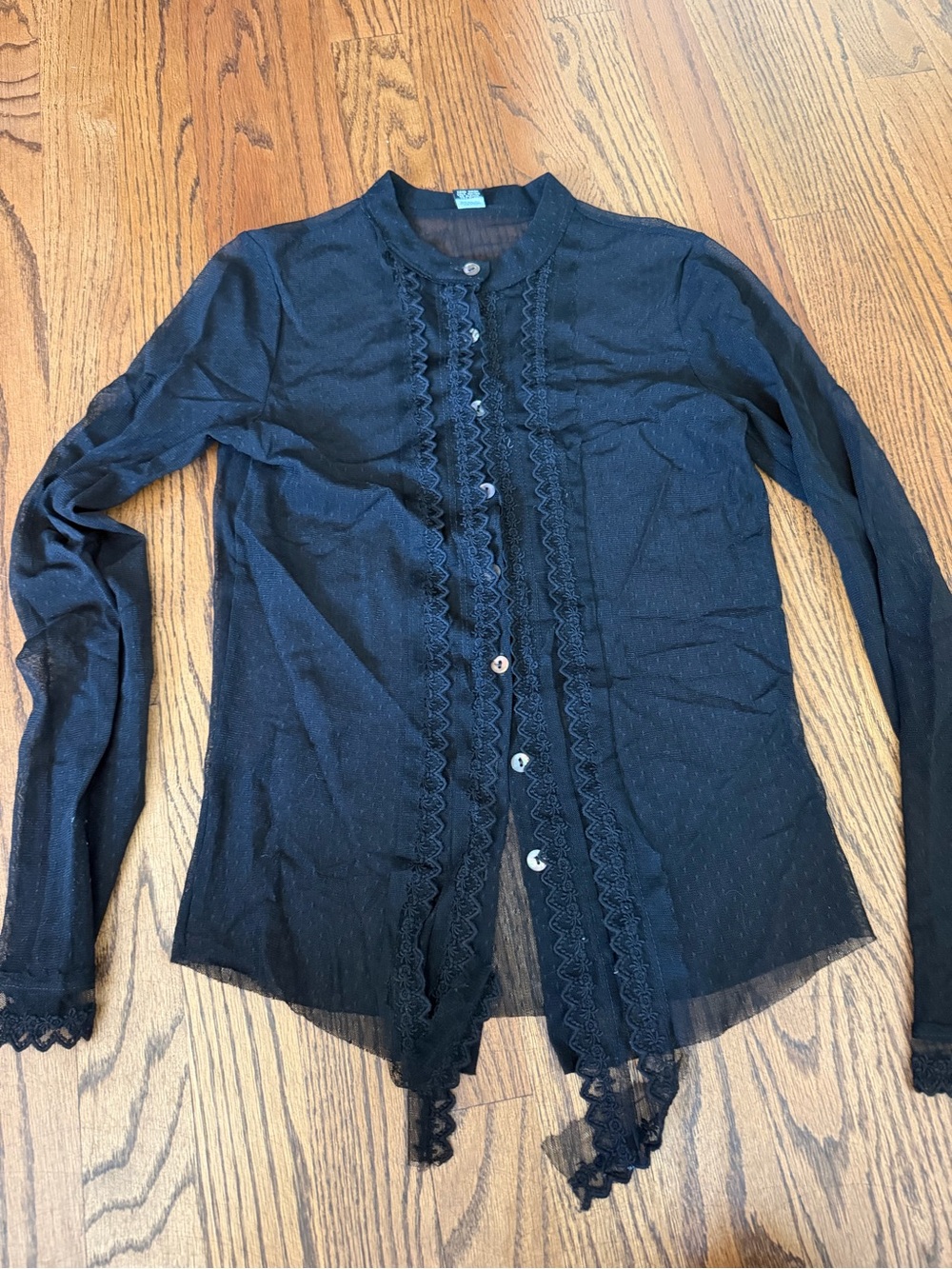 Only Hearts Black Sheer Lace-Trim Button-Front Blouse/Cardigan